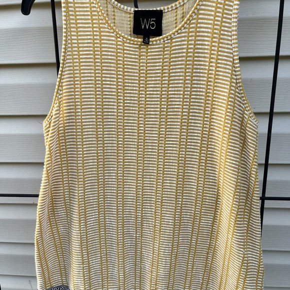 Anthropologie W5 Yellow Striped Tank Top Black Trim White Tassel/Fringe Sz S - Picture 6 of 9